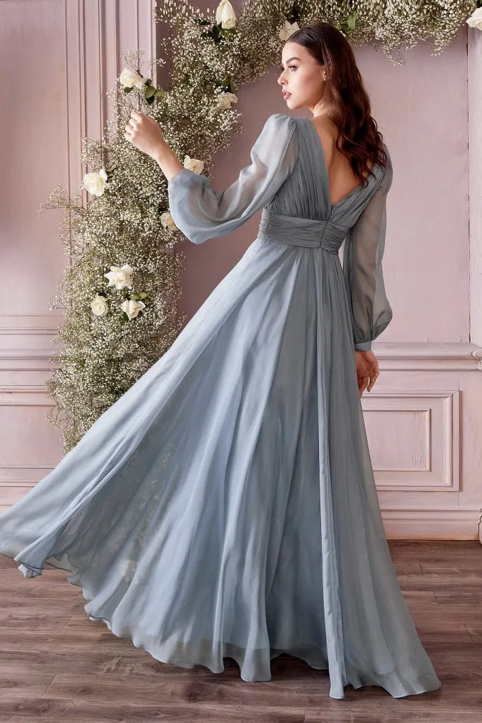 CD 0192 Size 8, 14 Long A Line Chiffon Long Sleeve Mother Of Dress Wedding Guest Gown