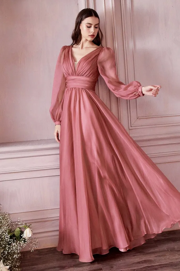 CD 0192 Size 8, 14 Long A Line Chiffon Long Sleeve Mother Of Dress Wedding Guest Gown