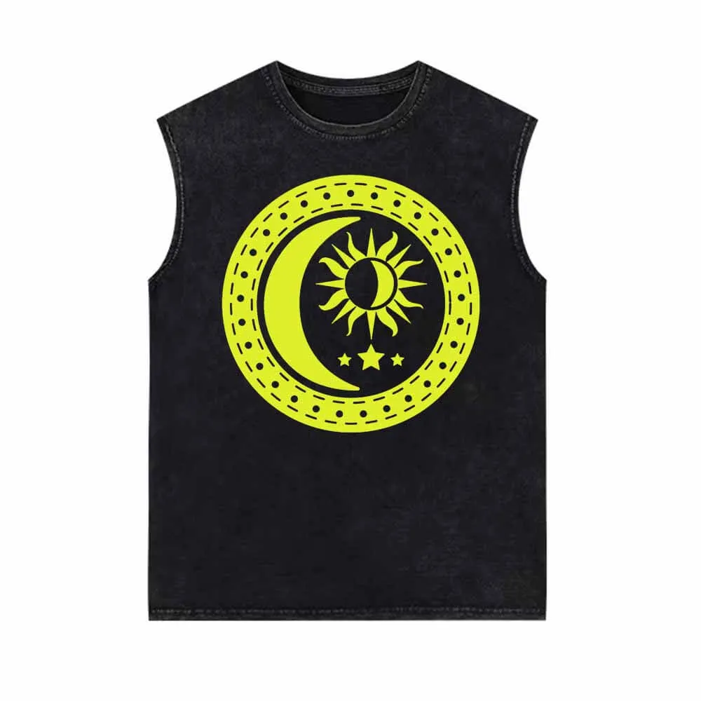 Celestial Sun Moon And Star Vintage Washed Vest Top