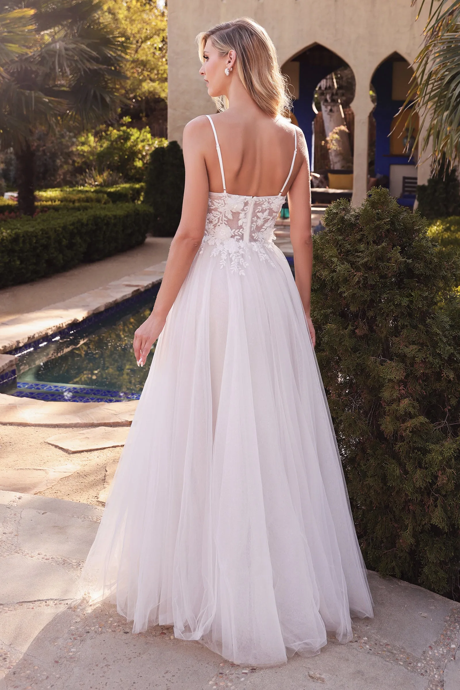 CINDERELLA DIVINE CB072W Sleeveless Layered A-Line Tulle Bridal Gown