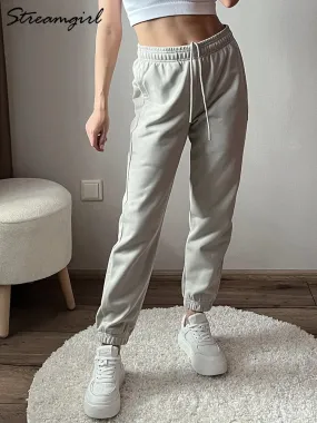 Cotton Sweatpants Women Straight Leg High Waist Streetwear