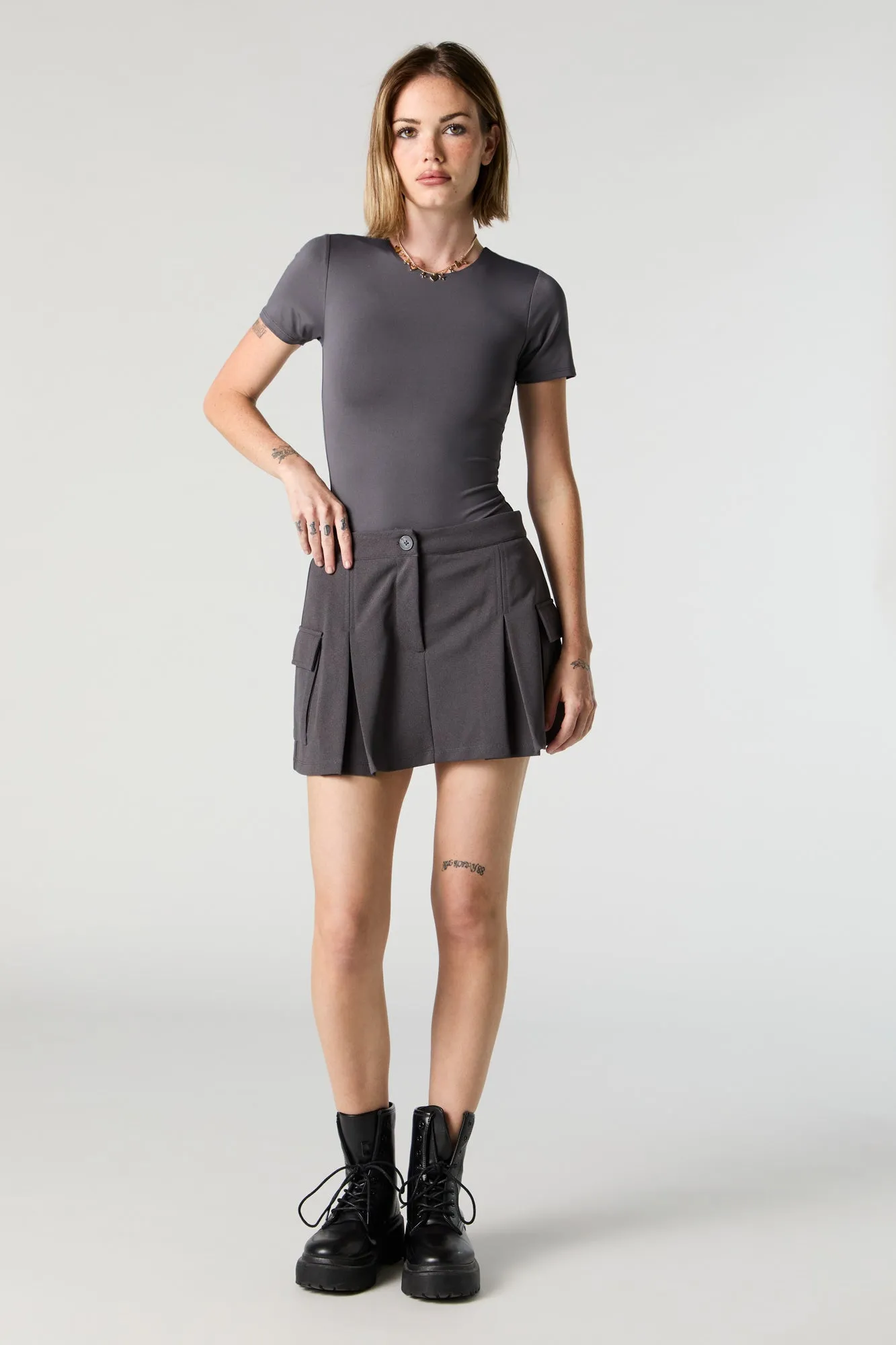 Crepe Pleated Cargo Skort