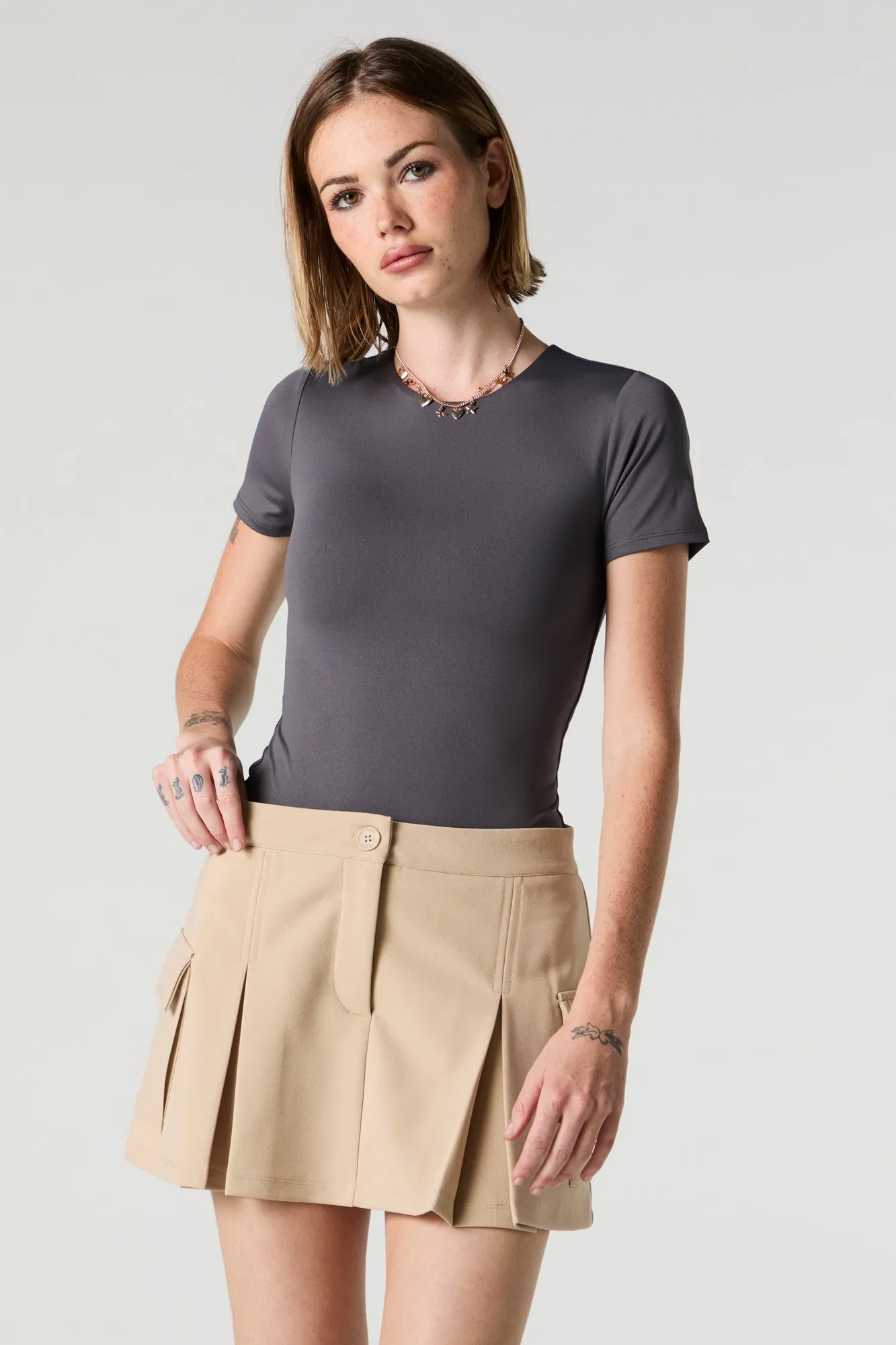 Crepe Pleated Cargo Skort