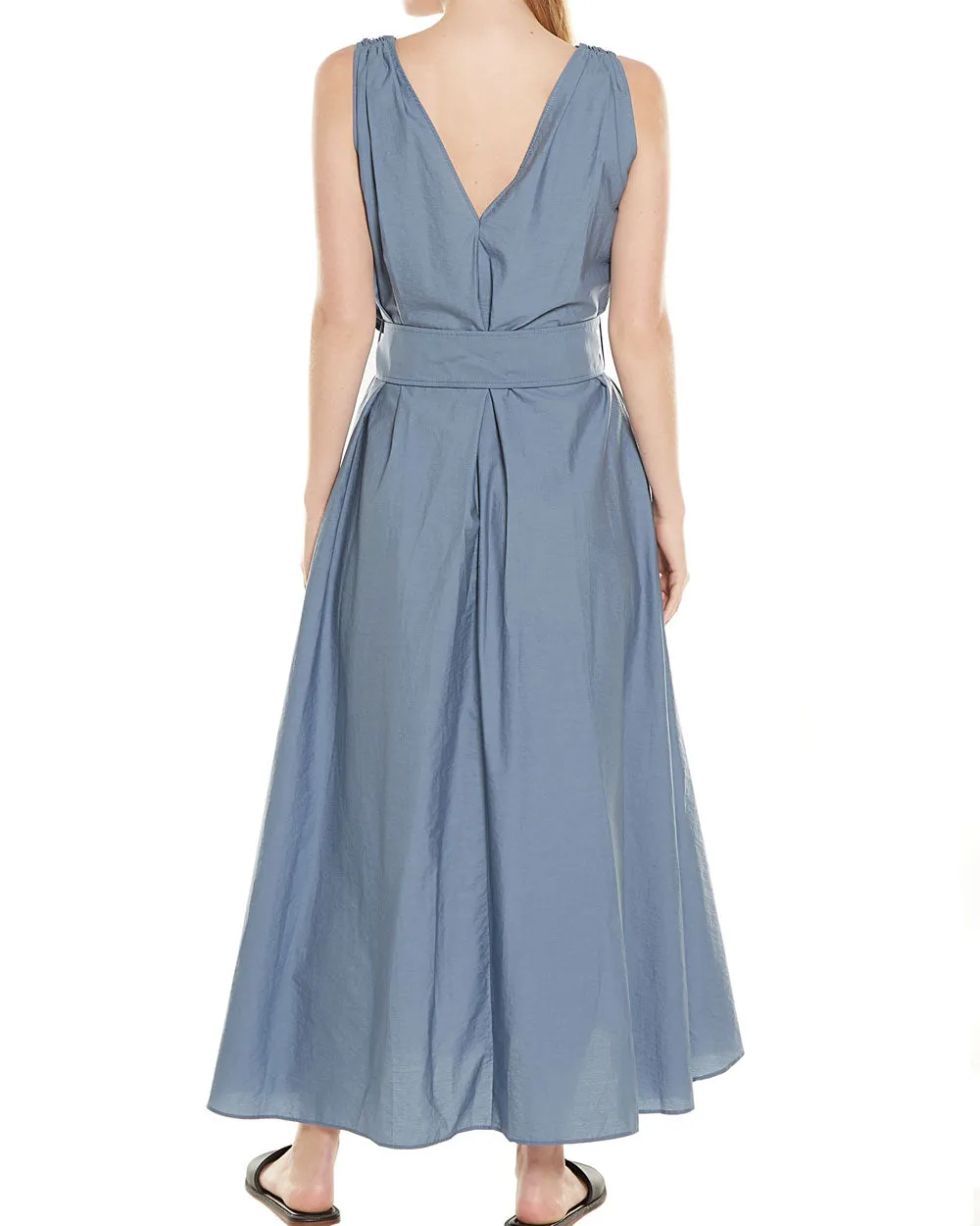 Crystal Blue Monili Shoulder Belted Midi Dress