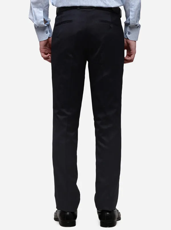 Dark Blue Solid Slim Fit Formal Trouser | JadeBlue