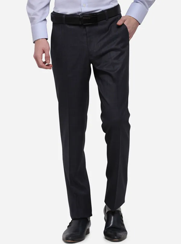 Dark Grey Checked Slim Fit Formal Trouser | Metal