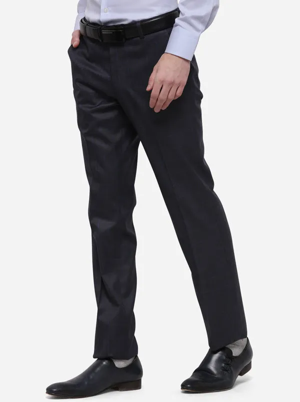 Dark Grey Checked Slim Fit Formal Trouser | Metal