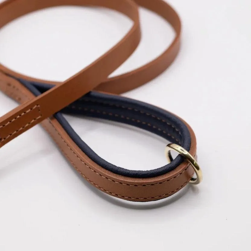 Dogs & Horses All Leather Dog Lead - Navy & Tan