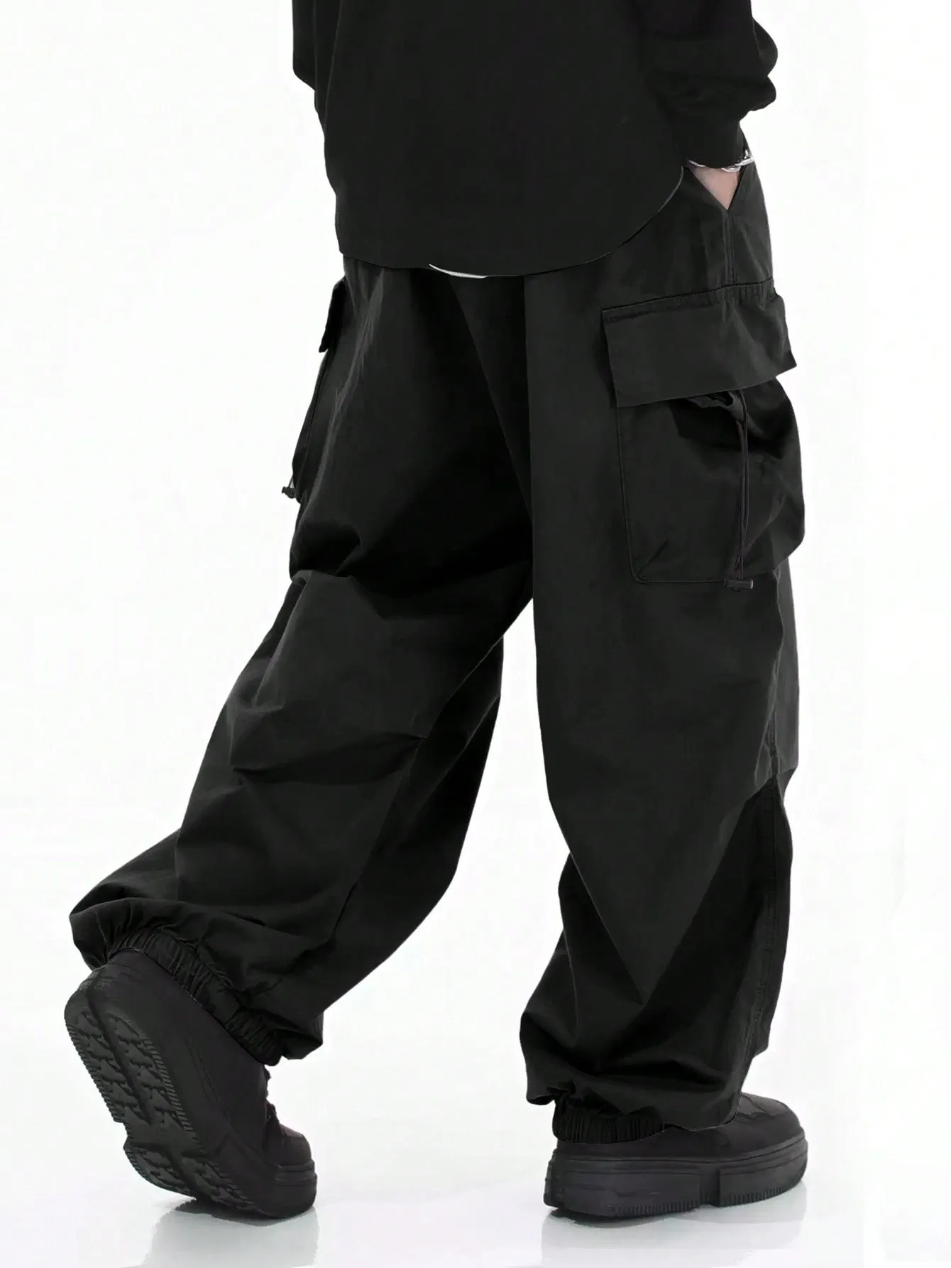 Drawstring Waist Flap Parachute Cargo Trousers