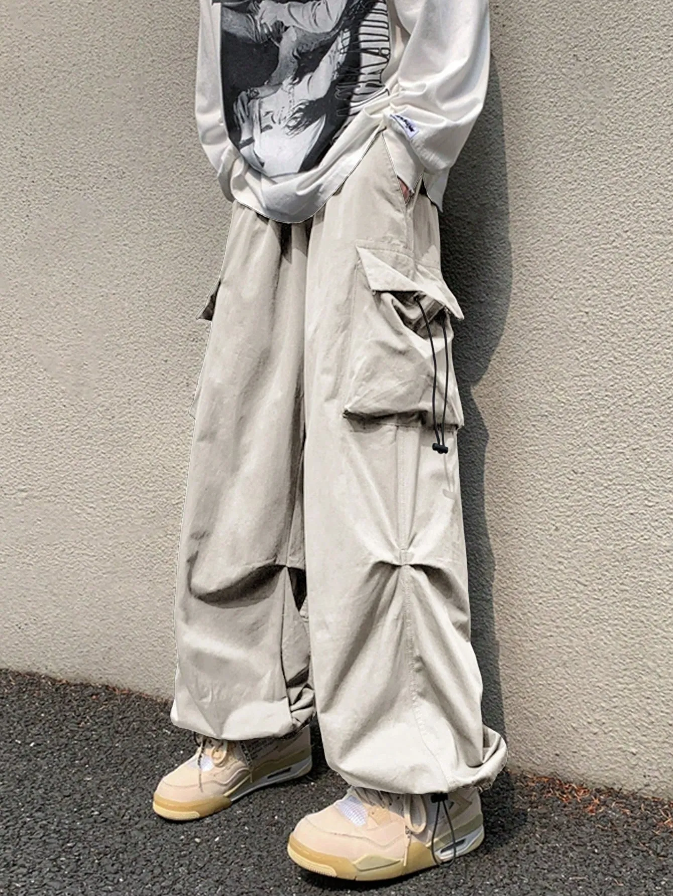 Drawstring Waist Flap Parachute Cargo Trousers