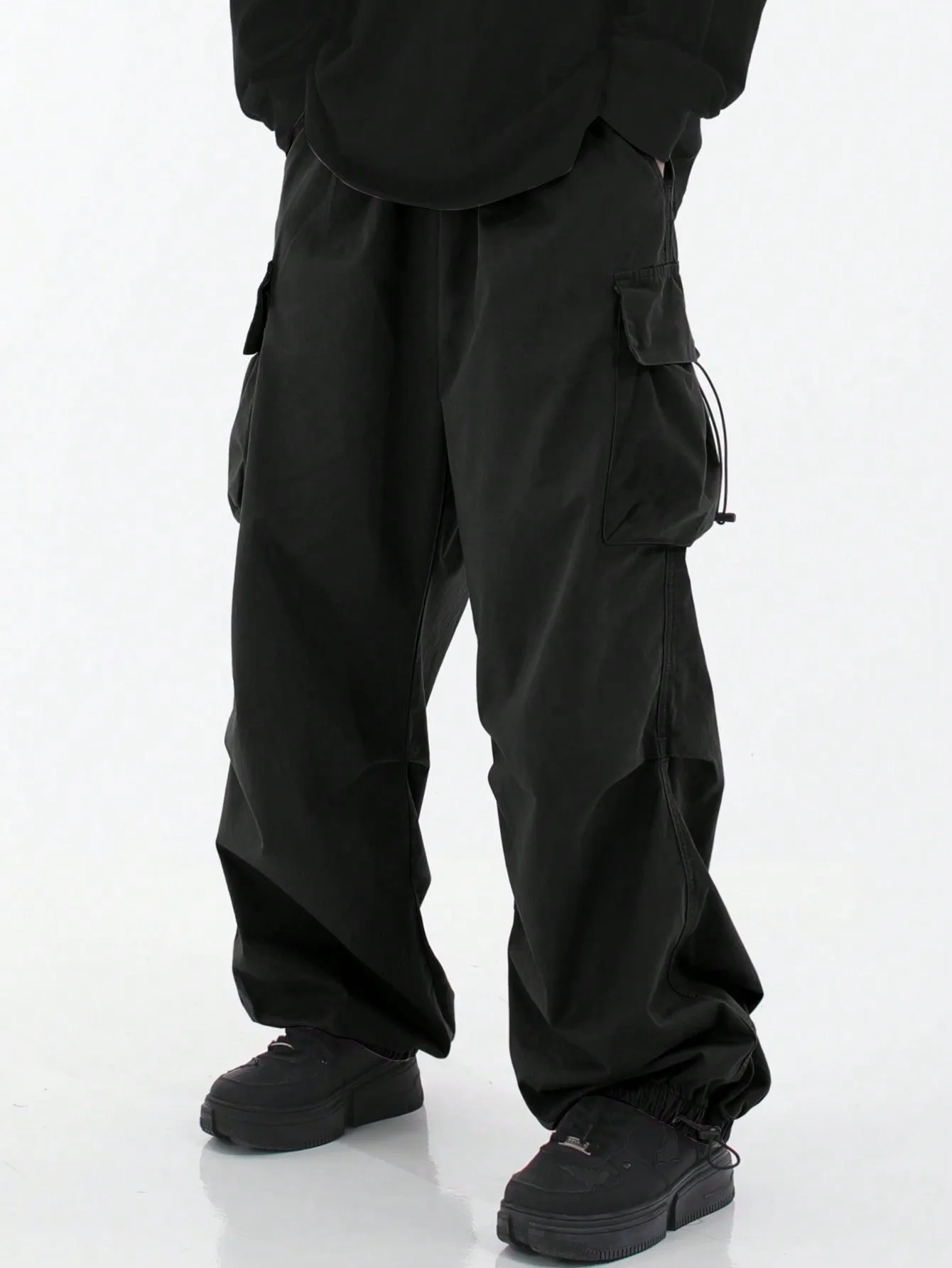 Drawstring Waist Flap Parachute Cargo Trousers