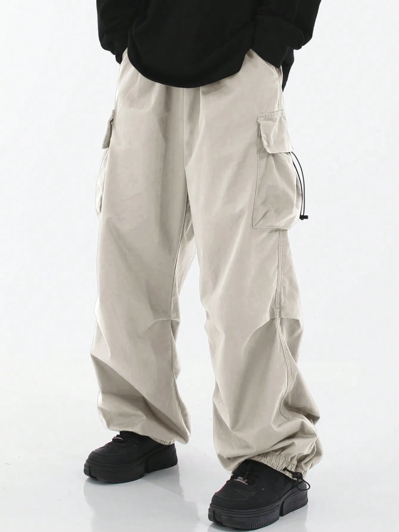 Drawstring Waist Flap Parachute Cargo Trousers