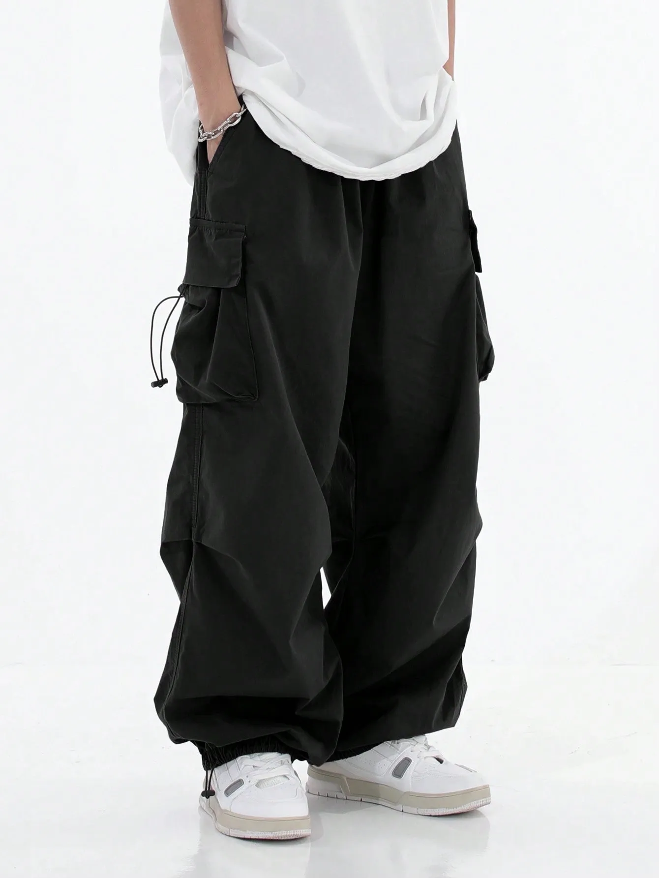 Drawstring Waist Flap Parachute Cargo Trousers