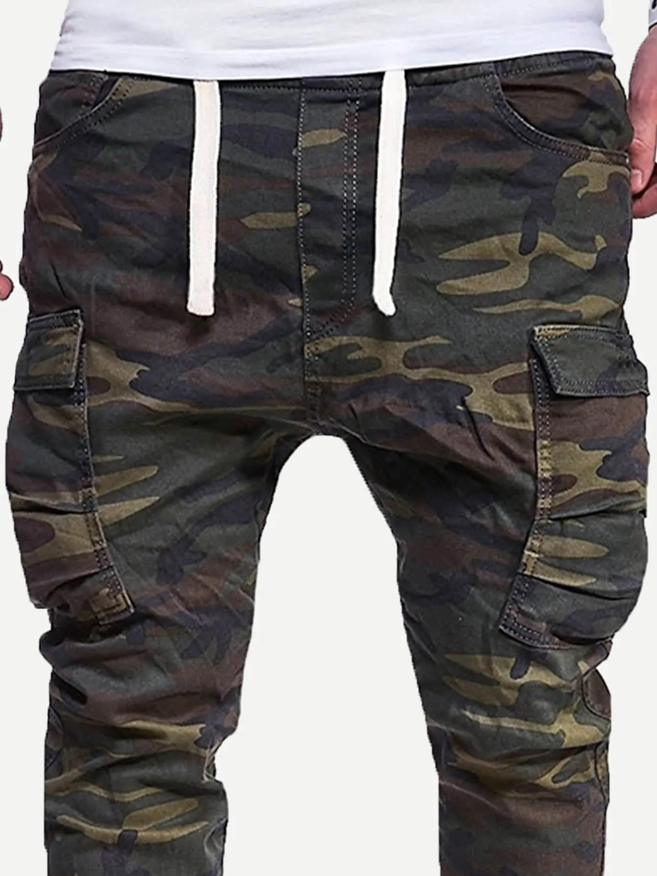 Drawstring Waist Pocket Detail Camo Print Sweatpants