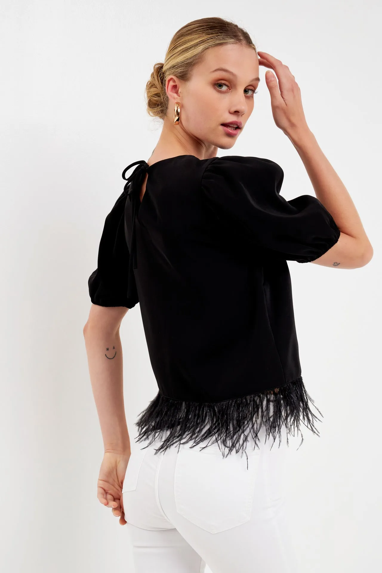 English Factory - Black Feather Edge Top