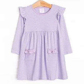 Everly Long Sleeve Dress, Lavender Stripe