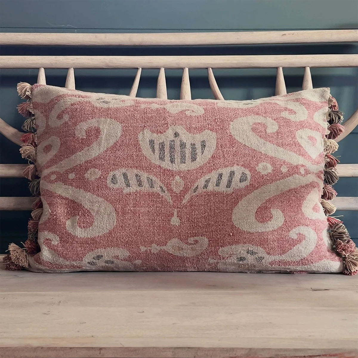 Faded Rose Tulipa Rustic Linen Cushion with Tassels