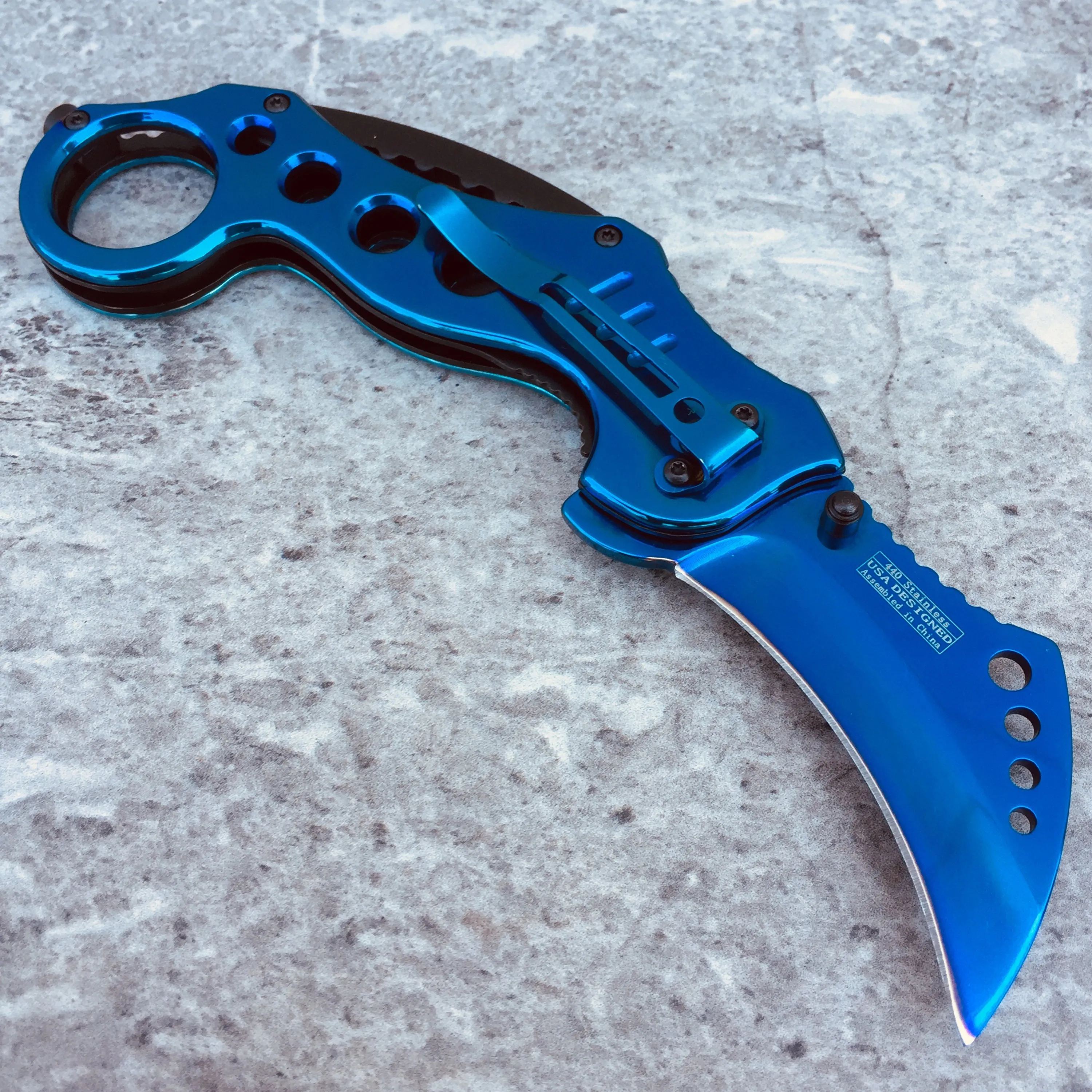 Falcon 7.5" Overall Blue Spring Assisted Karambit Knife