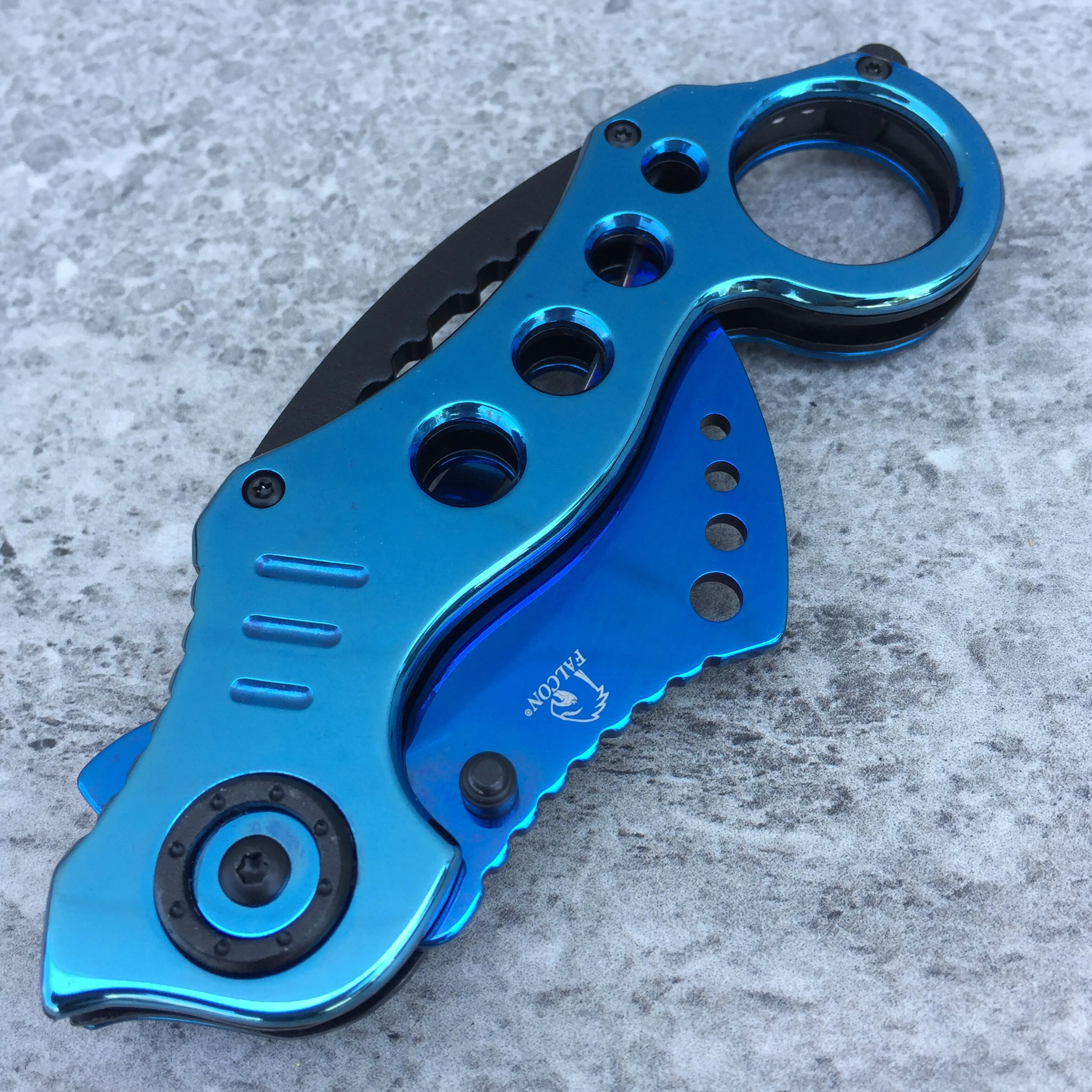 Falcon 7.5" Overall Blue Spring Assisted Karambit Knife