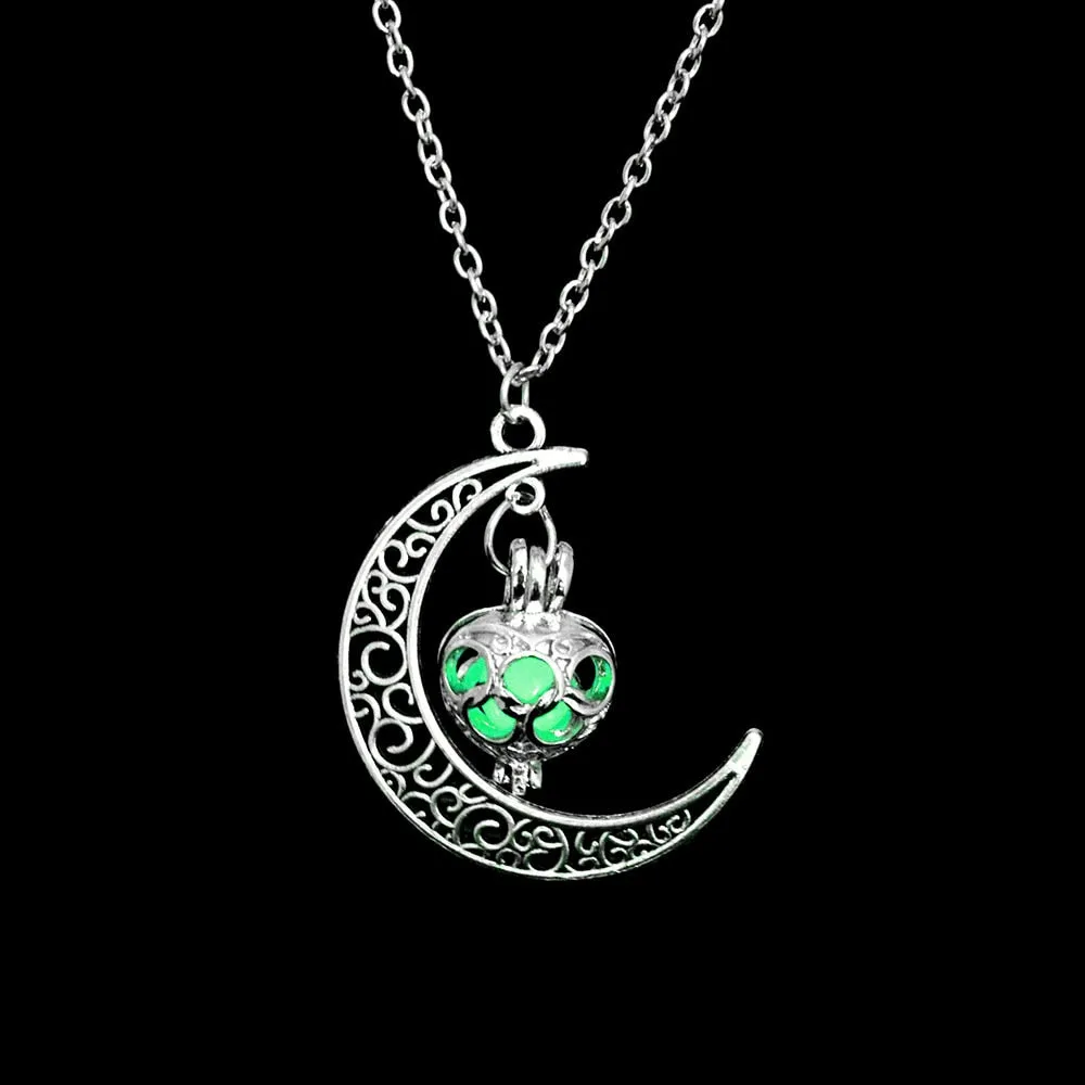 Fashion Silver Color Charm Luminous Pendant Necklace Women Moon Glowing Stone Necklace