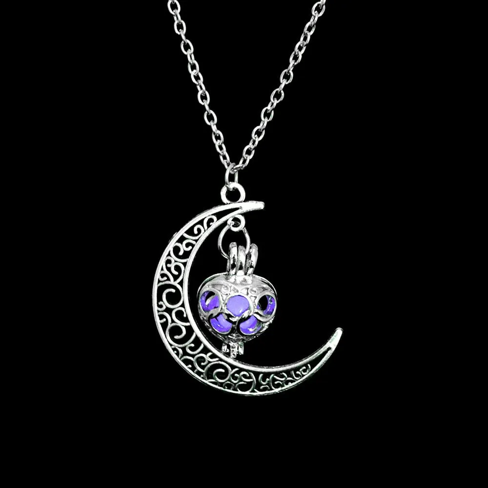 Fashion Silver Color Charm Luminous Pendant Necklace Women Moon Glowing Stone Necklace