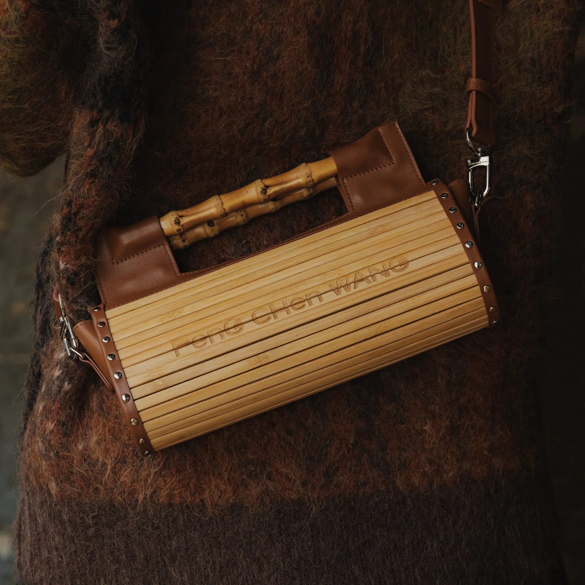 Feng Chen Wang  Rectangular Bamboo Handbag With Bamboo Roots