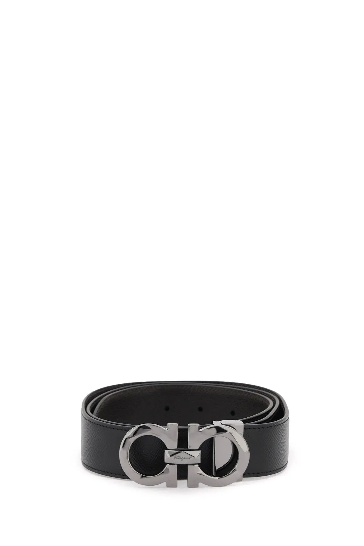 Ferragamo Sleek Black Leather Belt with Signature Gancini Hook Buckle