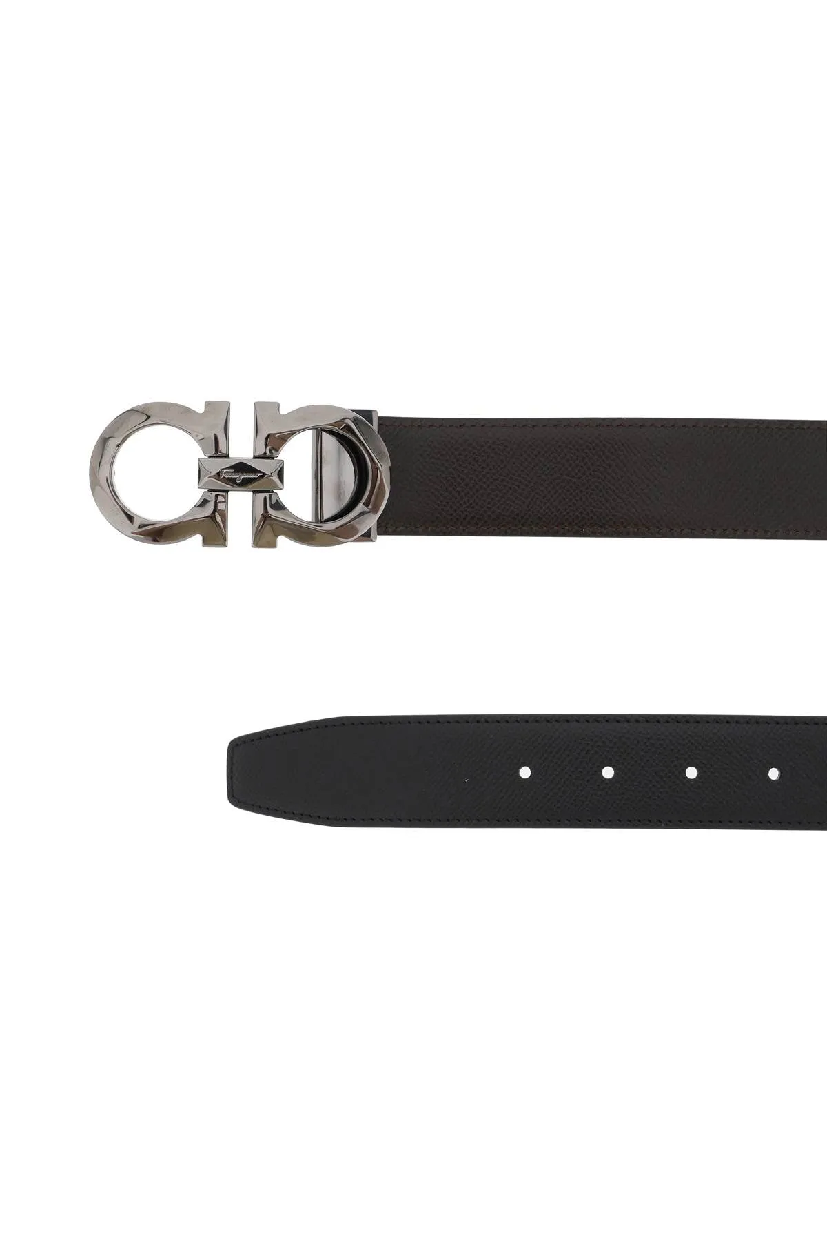 Ferragamo Sleek Black Leather Belt with Signature Gancini Hook Buckle