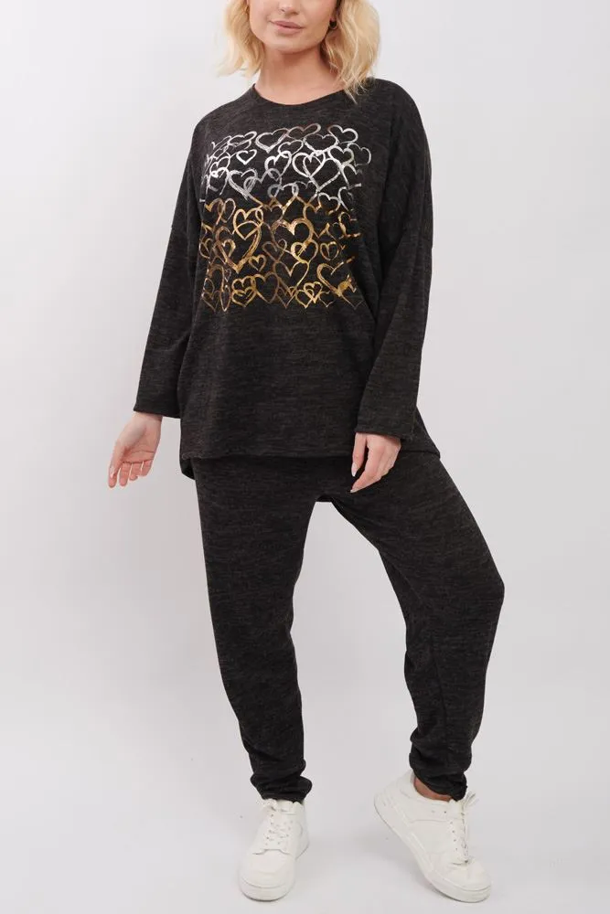 Foil Heart Pattern Co-Ord Loungewear