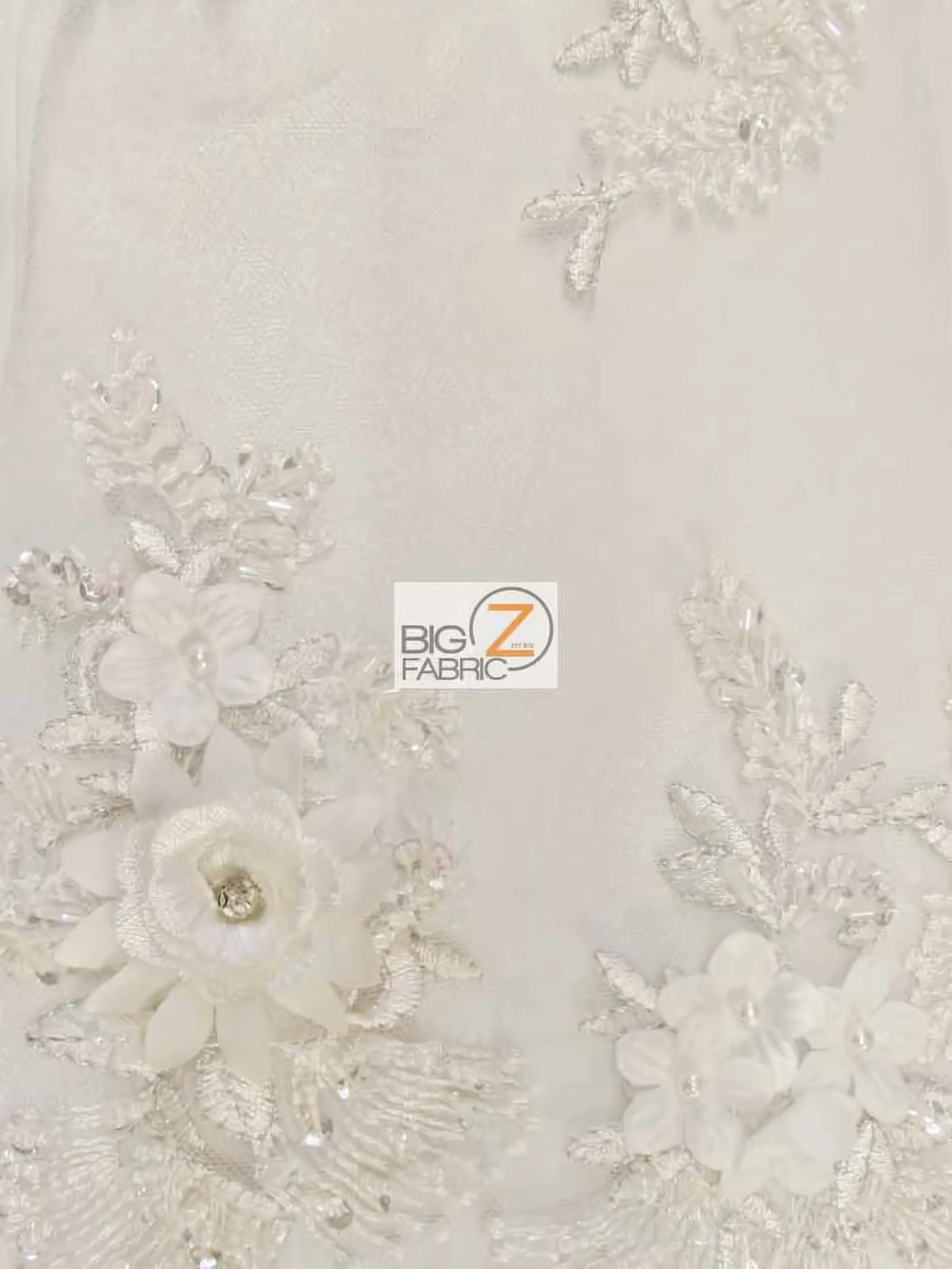 French Floral 3D Beaded Sequins Fabric / Off-White / Sold By The Yard