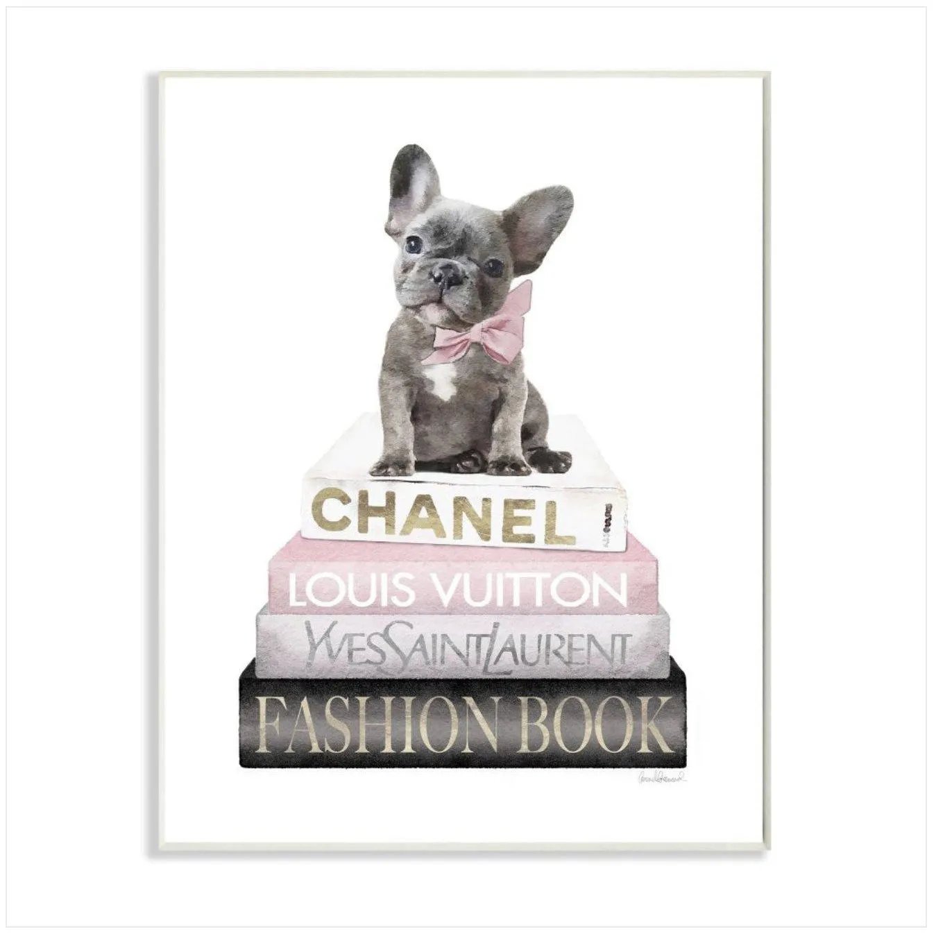 Frenchie Bulldog and Iconic Fashion Book Wall Art