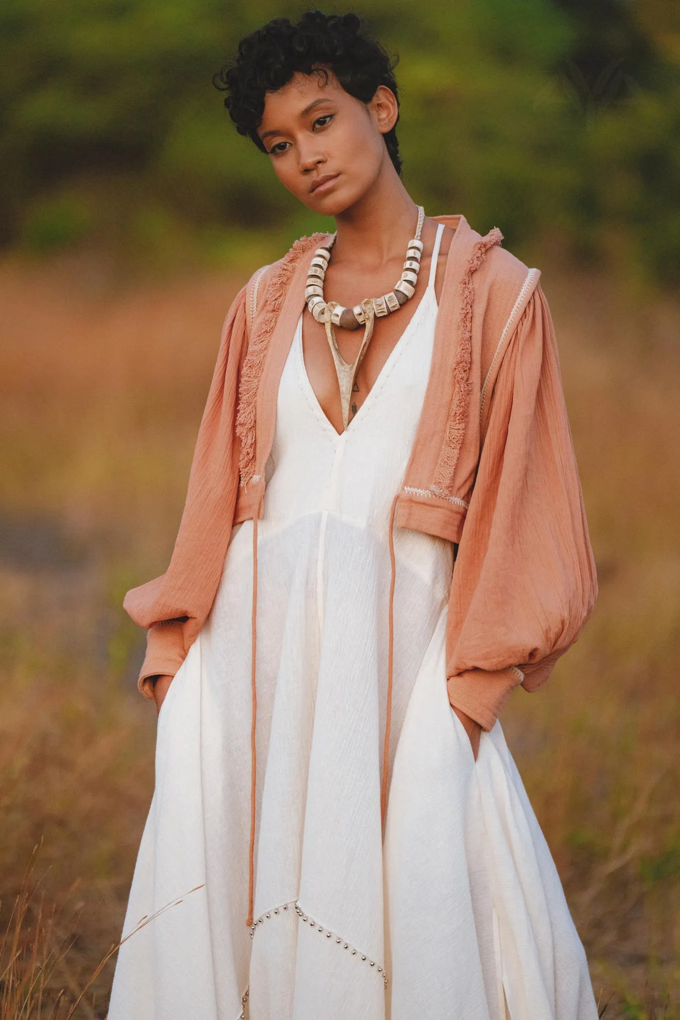 Gaia Dusty Pink Puff Sleeves Top • Boho Tassels Crop Top • Hand Embroidered Top