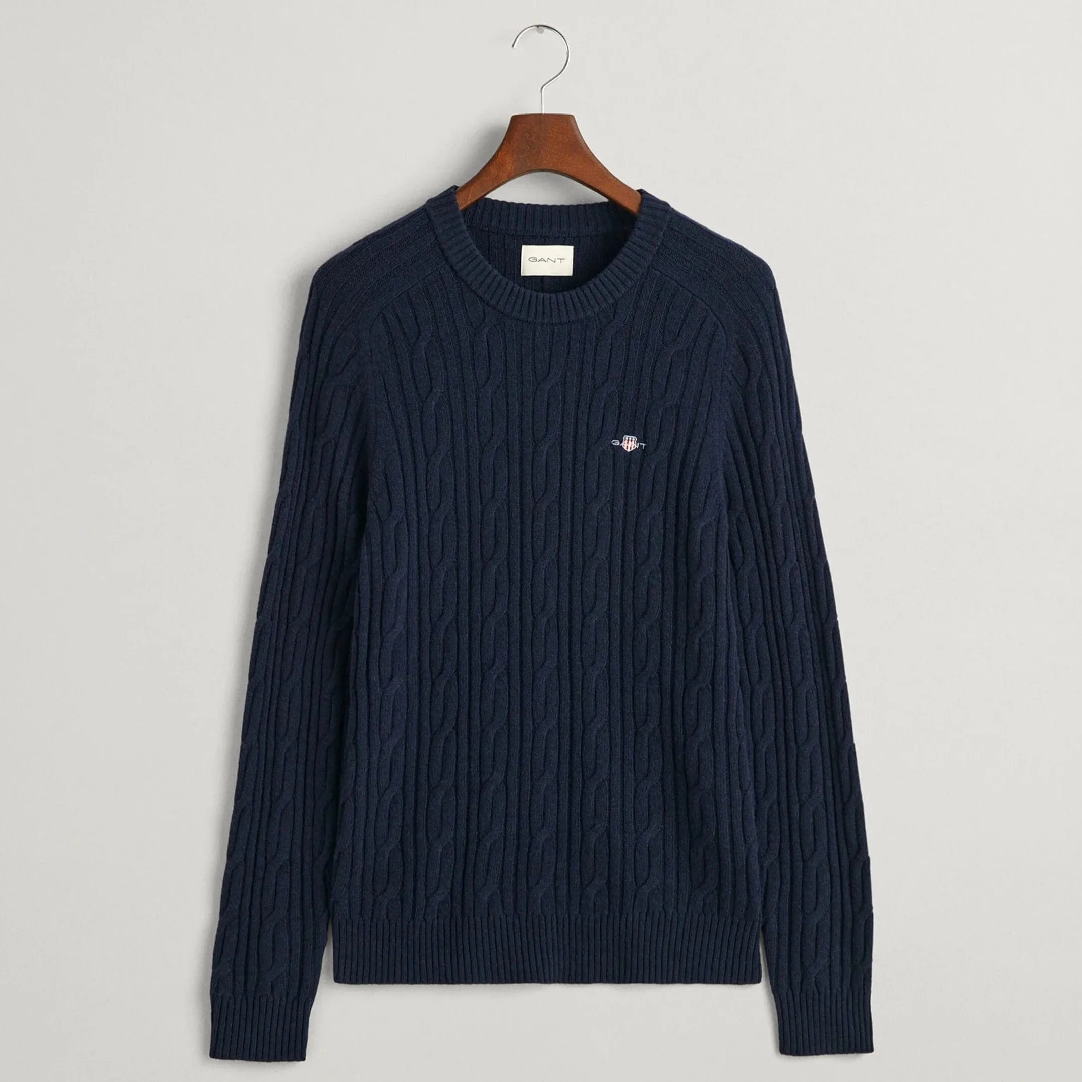 Gant Lambswool Cable Knit Crew Neck Sweater in Evening Blue