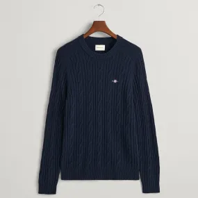 Gant Lambswool Cable Knit Crew Neck Sweater in Evening Blue