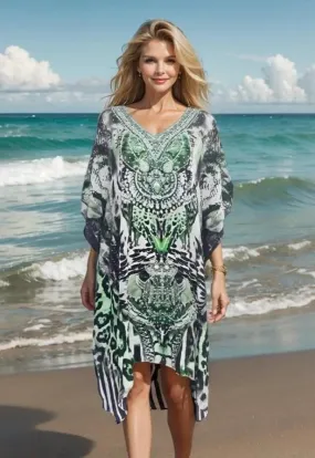 Garbo green short silk Kaftan - kaftans that bling