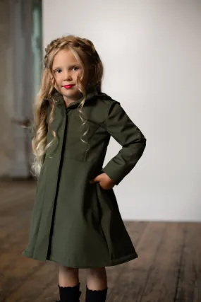 Girls' Khaki Green Coat with Hood | 'Moss Green'