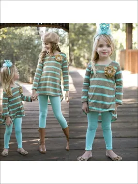 Girls Mint/Gold Hi Low Tunic And Leggings