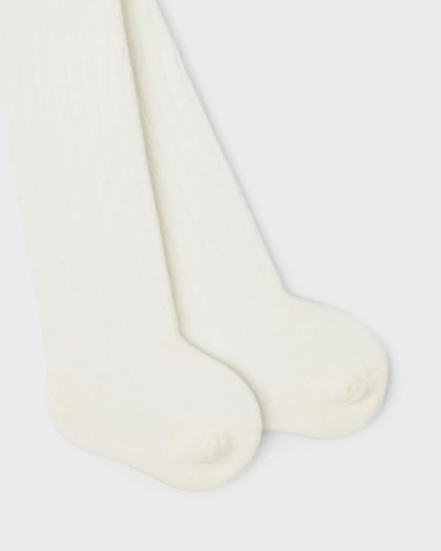 Girls Rib Knit Tights (2 Pack) in White Alyssum