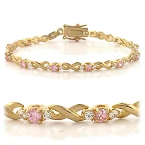 Gold Brass Bracelet with AAA Grade CZ in Rose for Women Style 46804