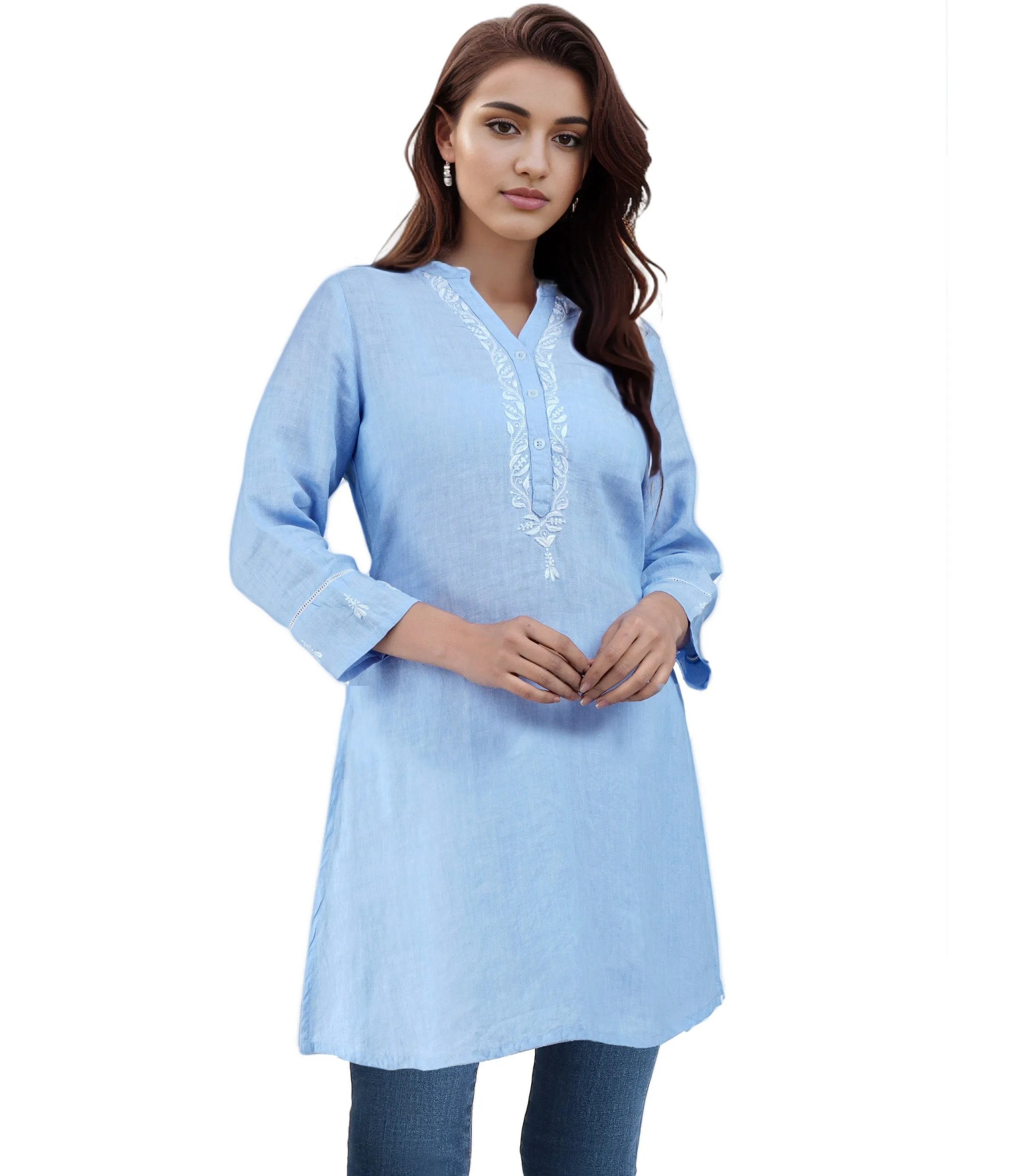 HAMSI Linen-Cotton Hand Embroidered Tunic Kurti: Made to Order/Customizable