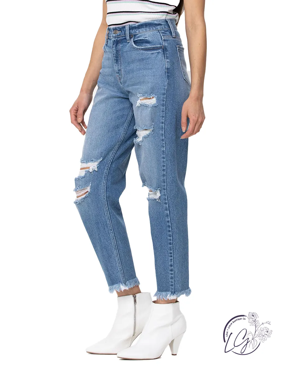 Hannah High-Rise Frayed Hem Mom Jean by Cello Jeans