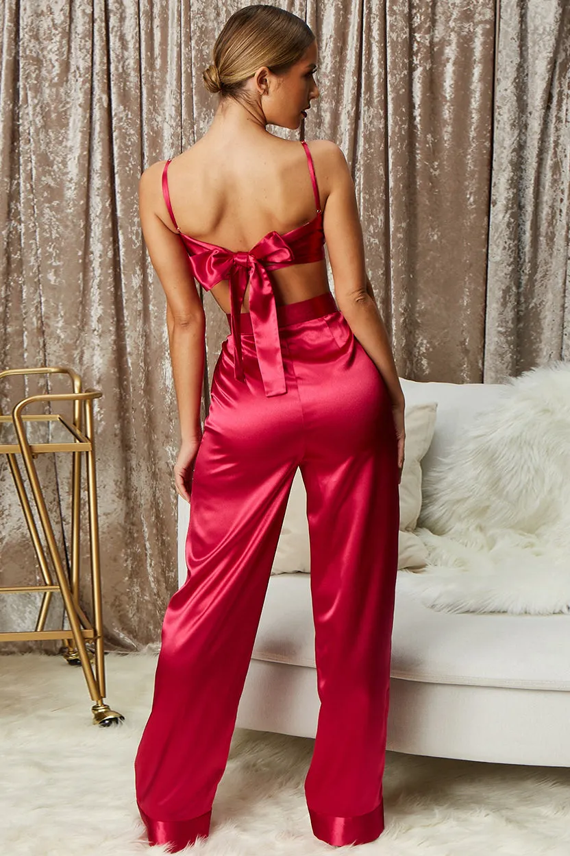 Hide & Sleek Wide Leg Satin Trousers in Hot Pink