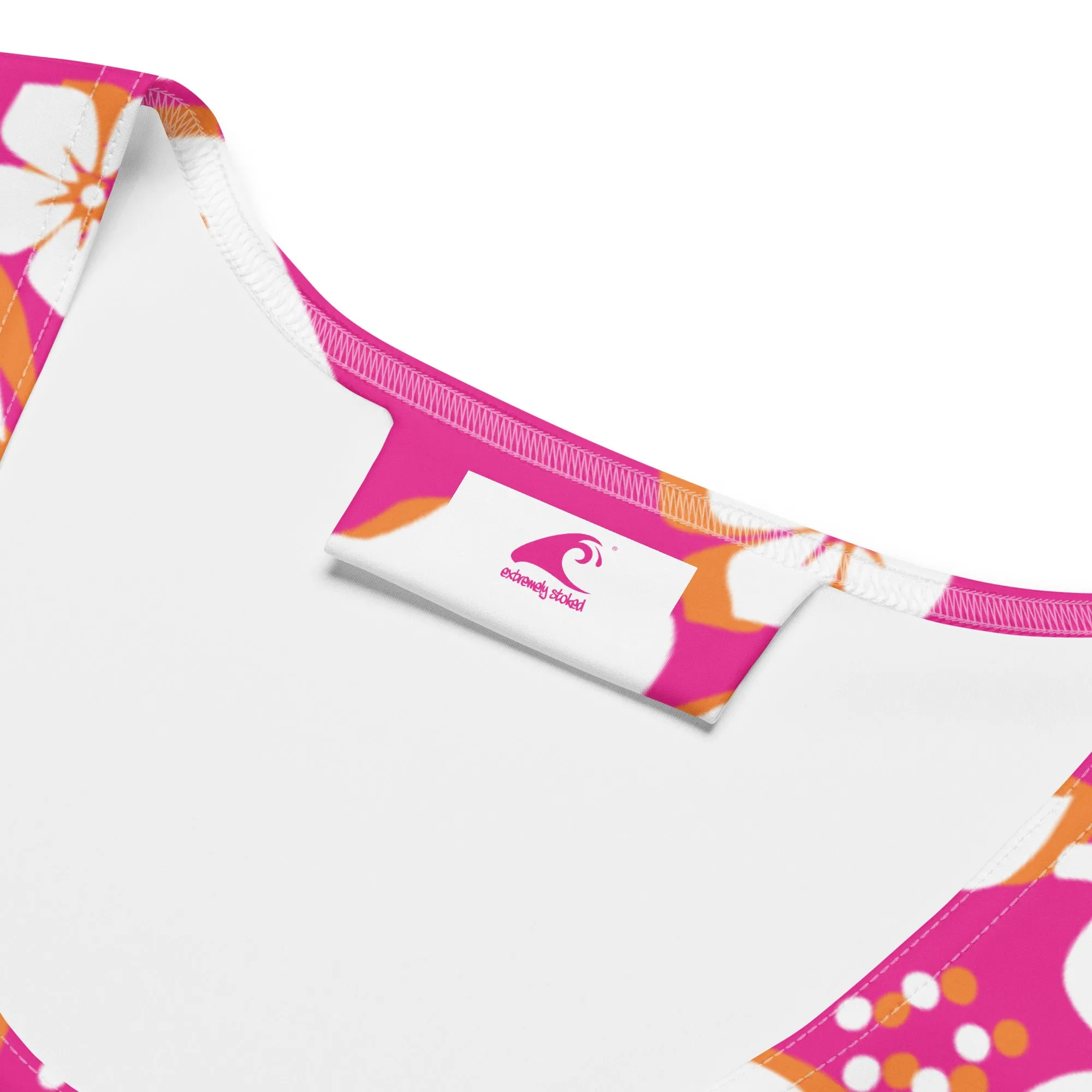 Hot Pink, Orange and White Hawaiian Flowers Women's Athletic Swim Tank Top