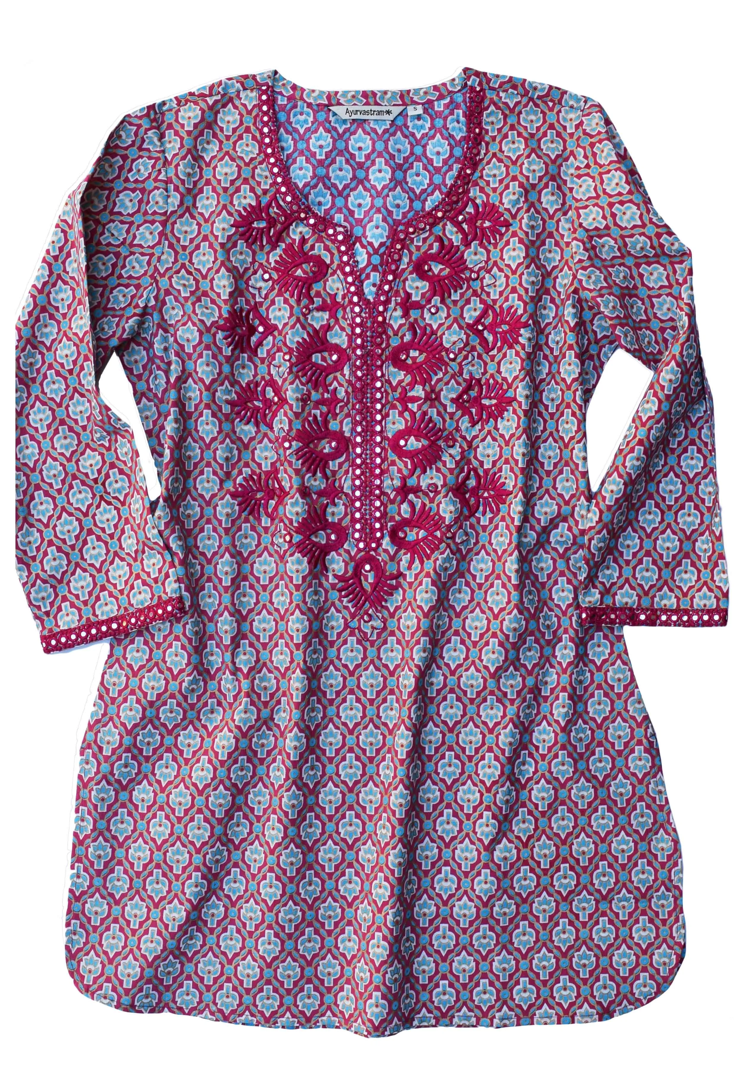 IVY Embroidered Mirror Work Printed Pure Cotton Tunic