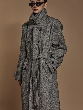 J2430 Herringbone Wool Coat With Belt