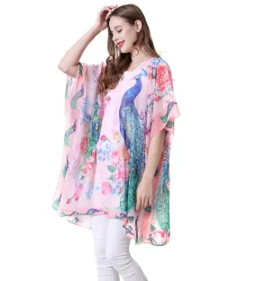 JC061904 Peacock Floral V-Neck Tunic