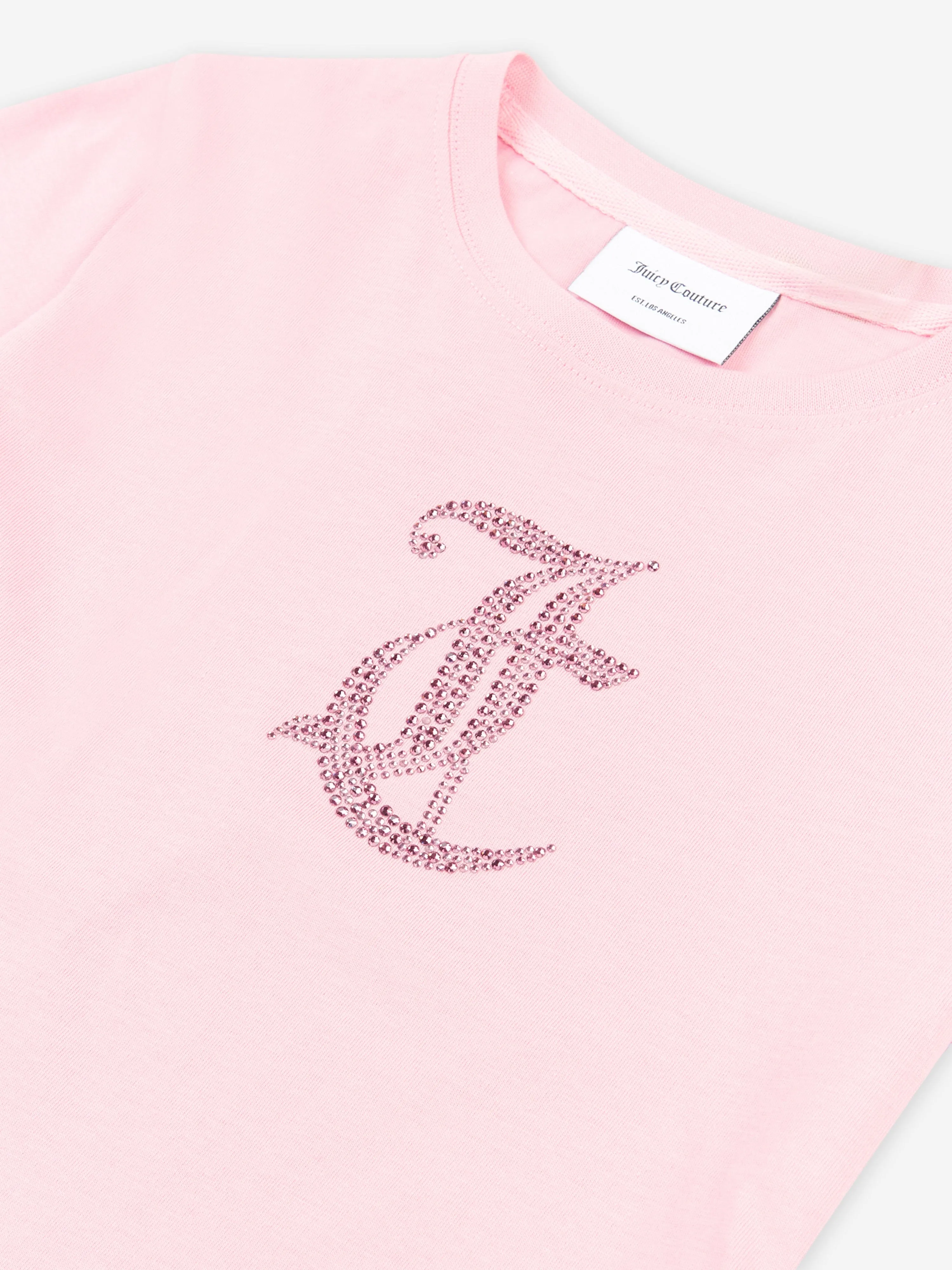 Juicy Couture Girls Tonal Diamante Logo T-Shirt in Pink