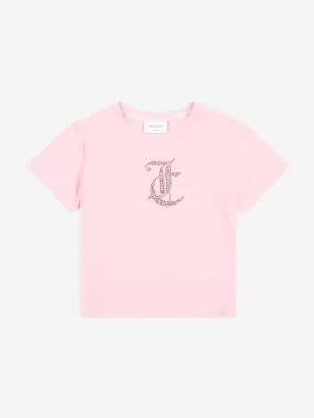 Juicy Couture Girls Tonal Diamante Logo T-Shirt in Pink