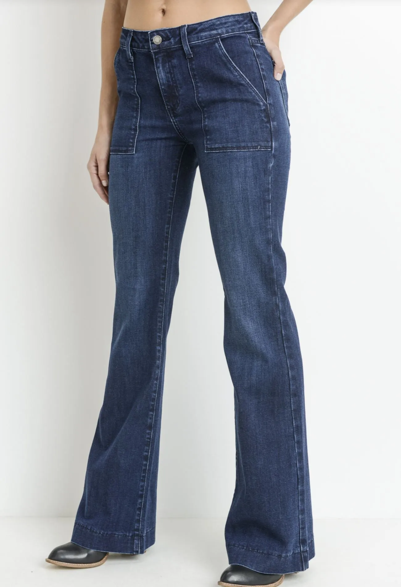 Just Black Denim Stretch Cargo Flare Jeans - Clearance Final Sale