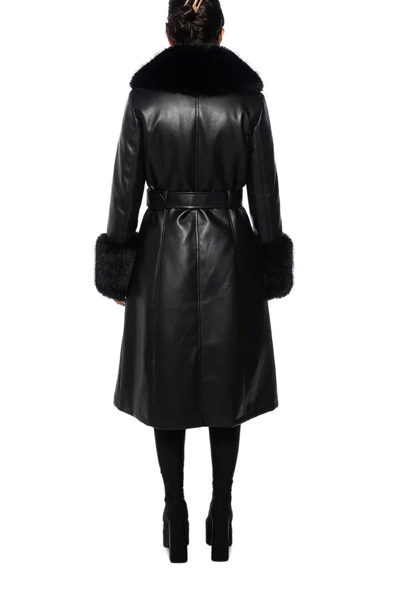 Kaya Black Faux Fur Leather Coat